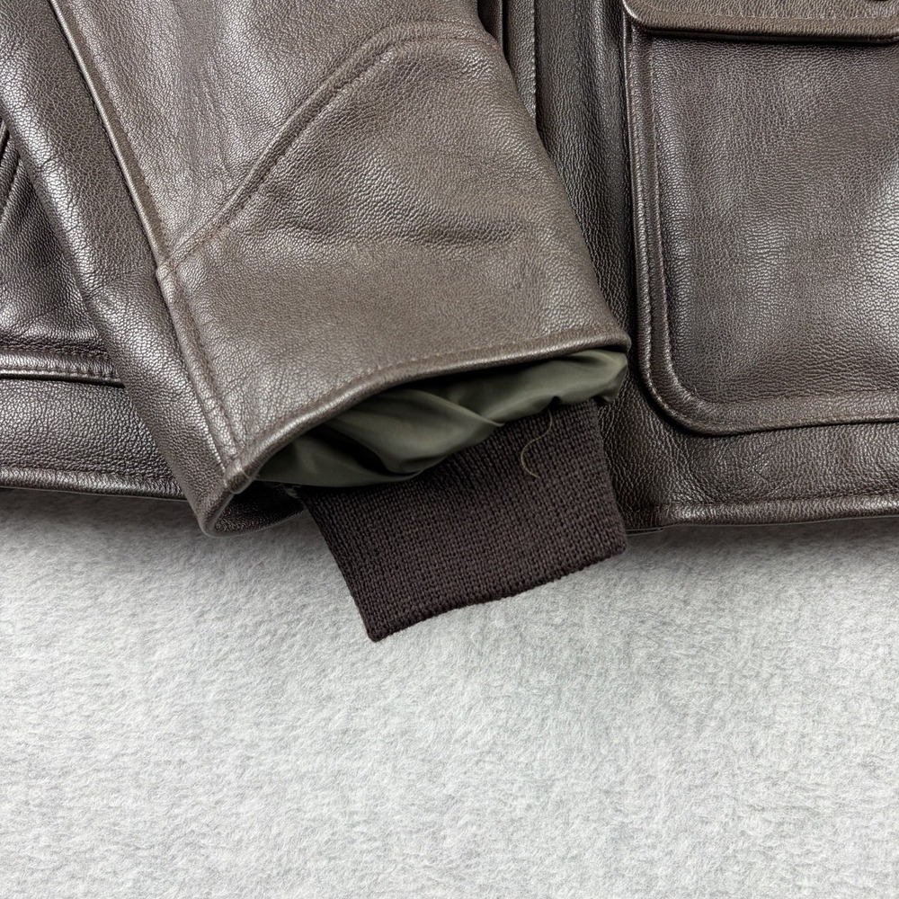 Vtg LL Bean Jacket Mens Medium Brown Leather Sherpa Pile Lined Bomber 90s USA - Picture 11 of 14